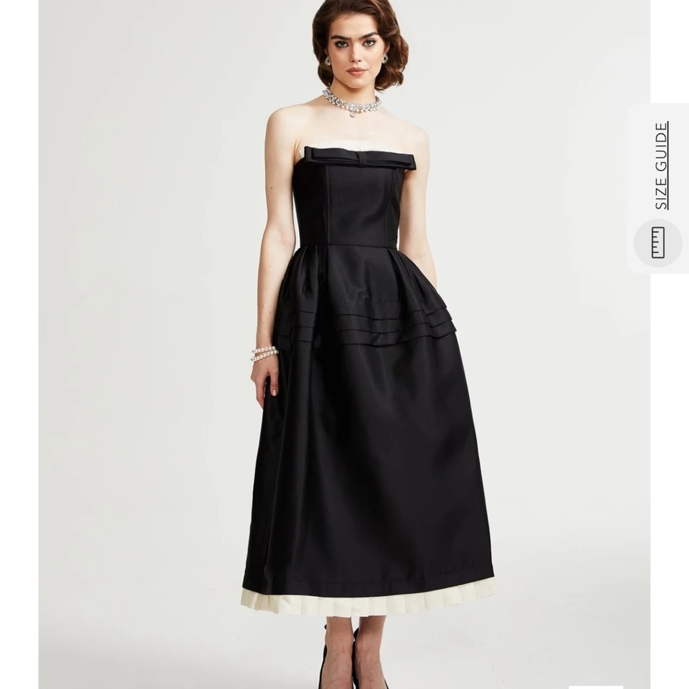 Miss Rosier Black Strapless Pleated Gown for Cocktail Events